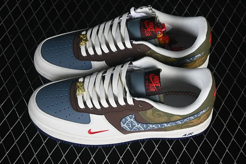 All categories Nk Air Force 1 Air Force series Nk Air Force 1 Low Air Force low-top Nike Air Force 1'07 Low Year of the Horse limited edition Green and brown woven cloud gold pattern Air Force 1 low-top casual sneakers NH0601-536